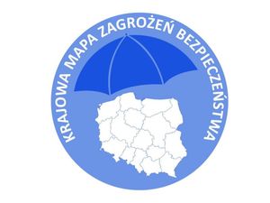 Koło w którym znajduje się napis Krajowa Mapa Zagrożeń Bezpieczeństwa, mapa Polski, która znajduje się pod parasolem.