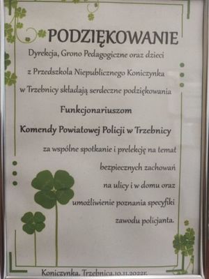 Podziękowanie dla policjantki które znajduje się w ramce