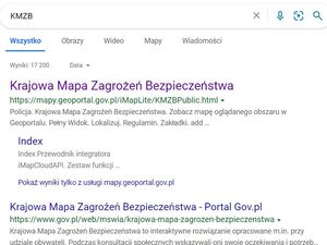 Zrzut strony internetowej gdzie został wpisany skrót KMZB