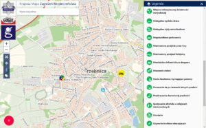 Krajowa Mapa Zagrożeń Bezpieczeństwa, po prawej stronie znajduje się legenda zgłoszeń jakie można nanieść na mapę.